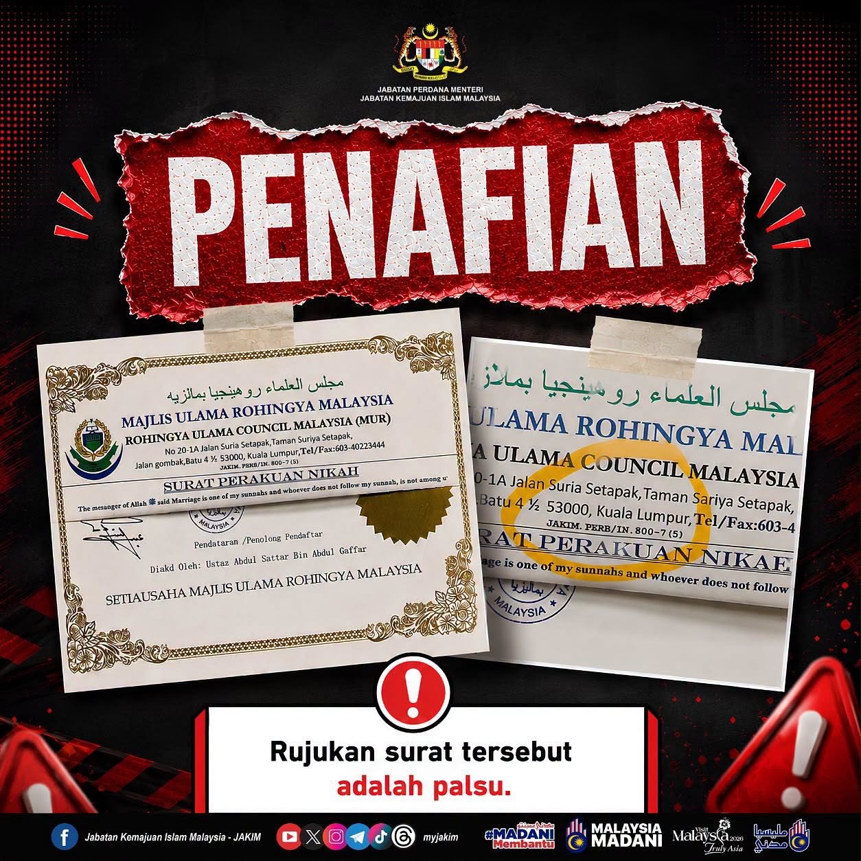 JAKIM Exposes Fraudulent Marriage Letter as Reference Number Confirmed Fake