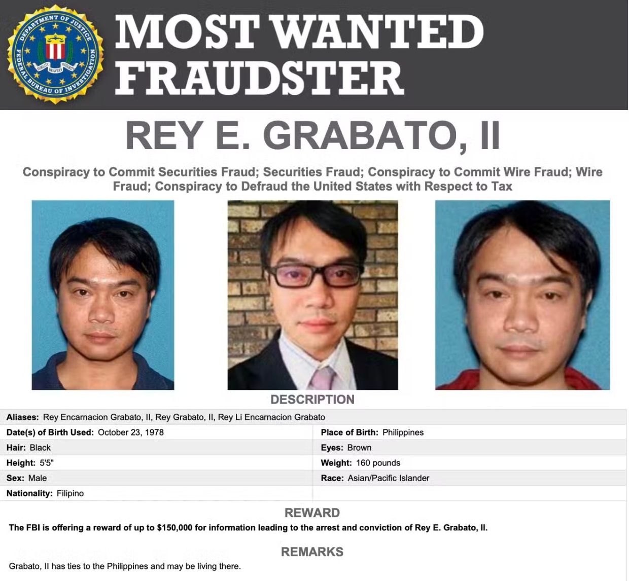 Son of Philippine Mayor Tops FBI Fraud Most Wanted List Over US$650M Scheme