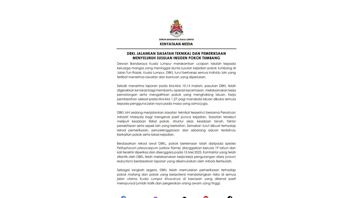 DBKL and Arborists Launch Comprehensive Investigation into Fatal Tree Collapse on Jalan Tun Razak