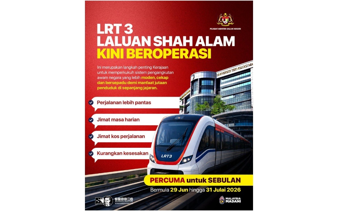 Shah Alam LRT3 Exemplifies MADANI Government's Public Transport Vision, Says Home Minister