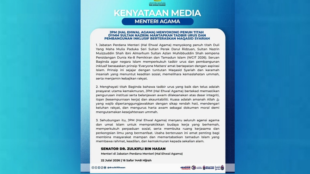 Malaysia's Religious Affairs Ministry Embraces Sultan Nazrin's 'Everyone Matters' Governance Framework