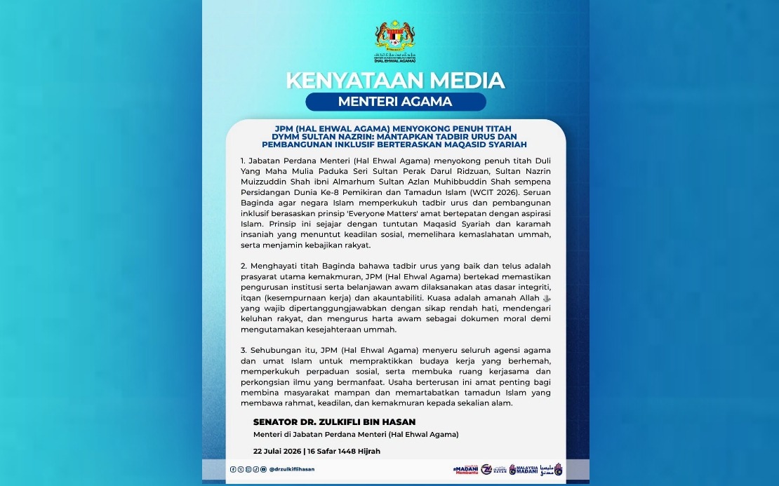 Malaysia's Religious Affairs Ministry Embraces Sultan Nazrin's 'Everyone Matters' Governance Framework